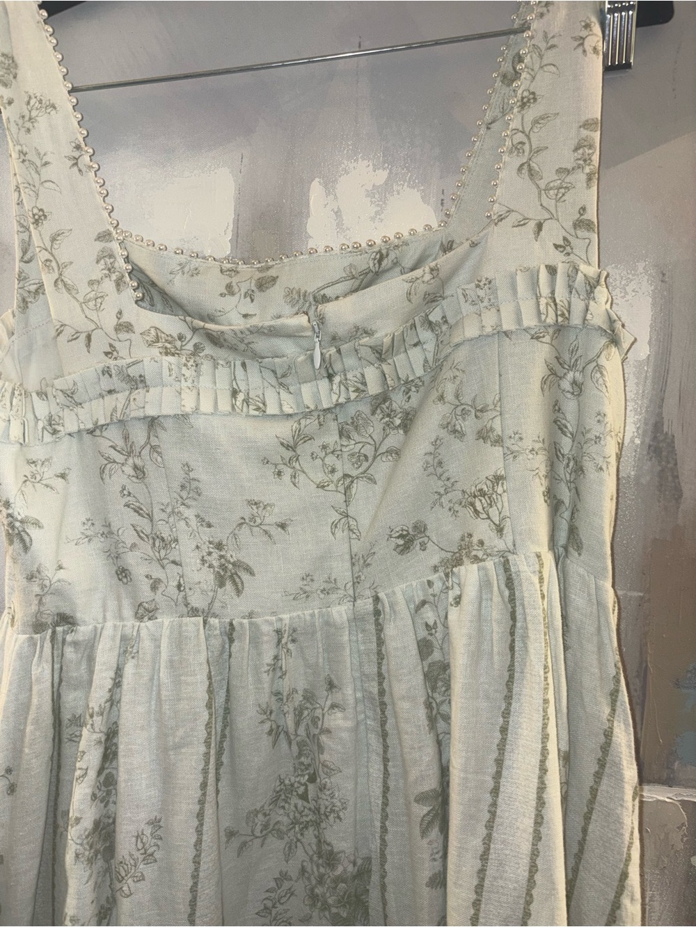Caroline Constas Sage Green Floral Cottagecore Midi Dress Romantic Prairie Summe - Picture 9 of 9